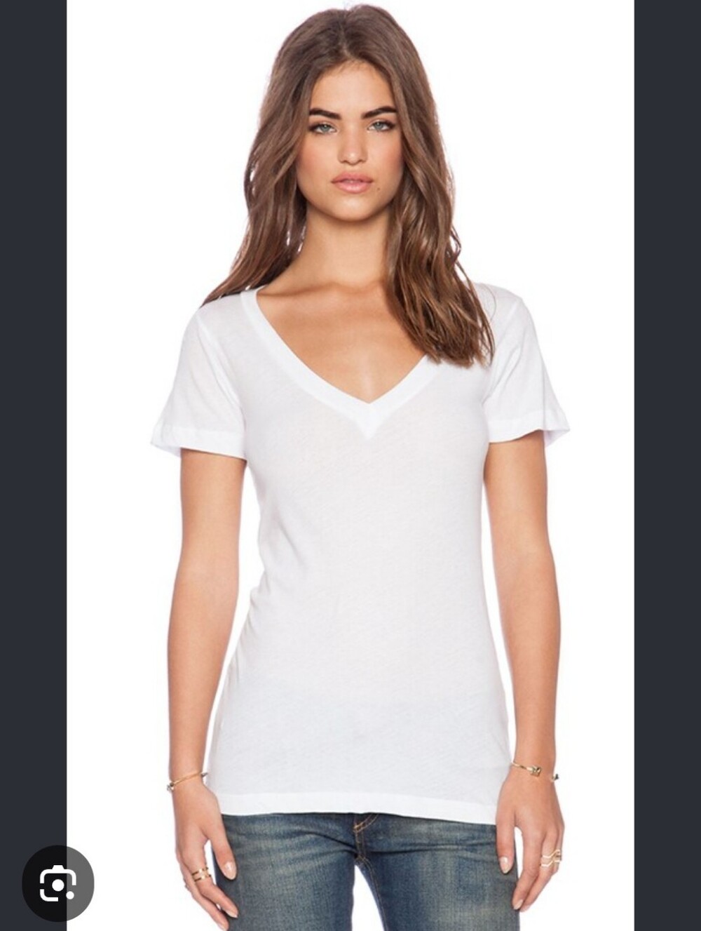 LNA Solid White Cotton V Cut Neckline Short Sleeve Shirt Top